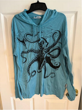 Unisex crinkle Octopus Hoodie turquoise by Sure Design size M